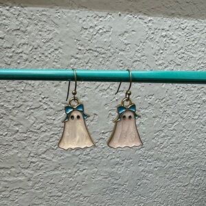 Handcrafted Ghost Earrings with Blue Accents